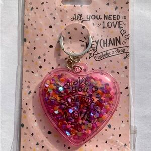 Pink Heart Keychain with Colorful Sequins